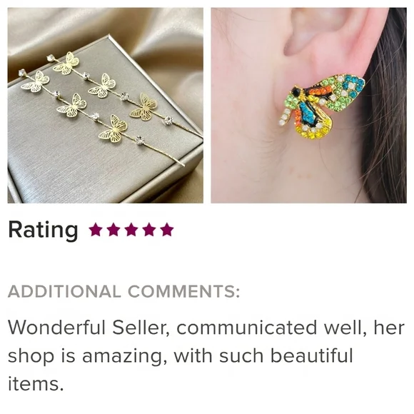 Butterfly Wings Rhinestone Stud Earrings - Picture 4 of 14